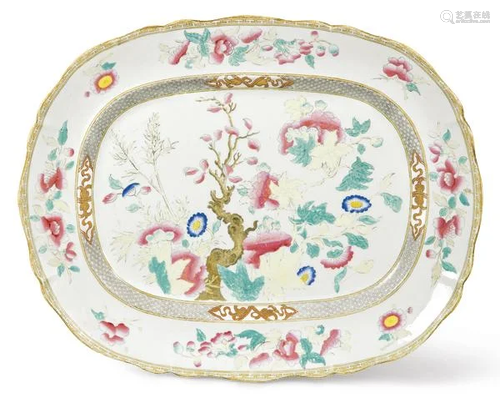 Oval enamelled English ceramic tray, following