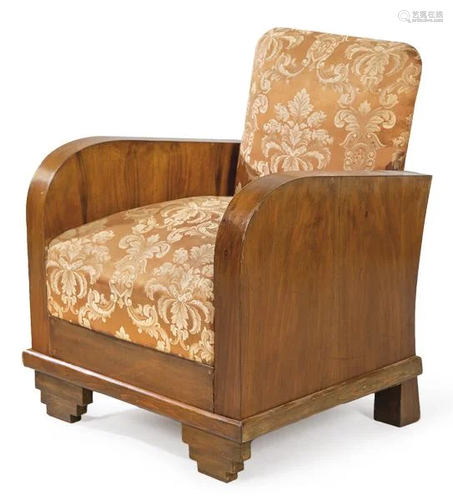 Art deco armchair in walnut wood with floral