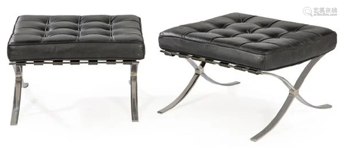 Pair of Barcelona model stools, in leather and chromed