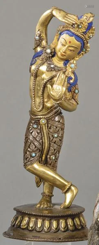 Dancer in gilt bronze and enamel with turquoise