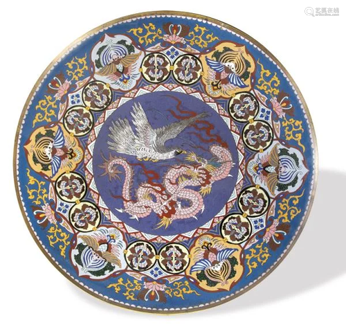 Large cloisonne enamel plate, China Qing Dynasty 19th