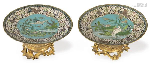 Pair of tazza made with Japanese cloisonné enamel