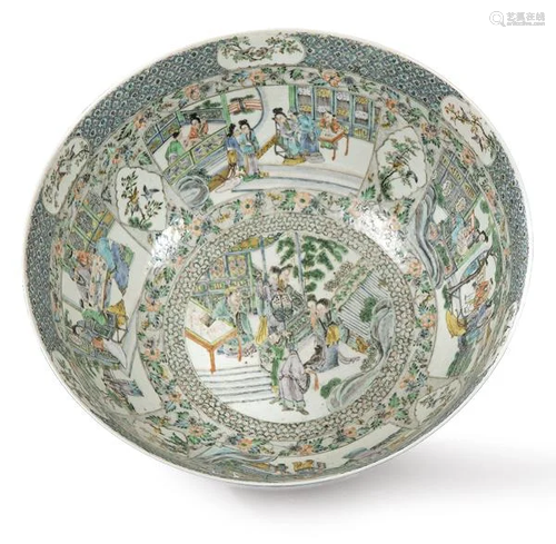 Cantonese porcelain bowl with Green Family enamels,