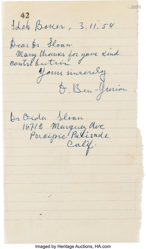 47586: David Ben-Gurion Autograph Letter Signed, 