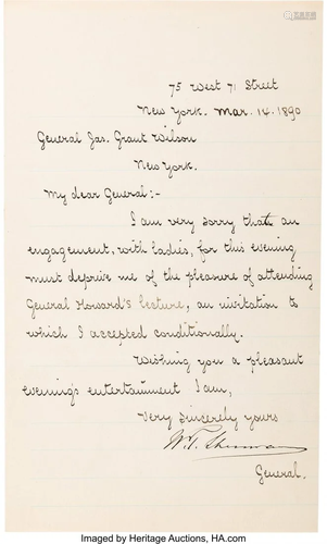 47472: William T. Sherman Letter Signed. One page of a