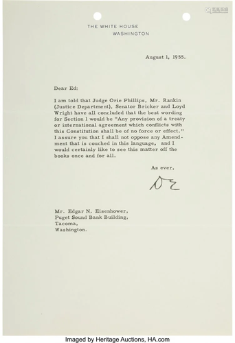 47273: Dwight D. Eisenhower Typed Letter Signed. One p