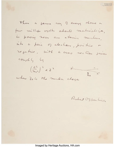 47343: J. Robert Oppenheimer Autograph Manuscript …