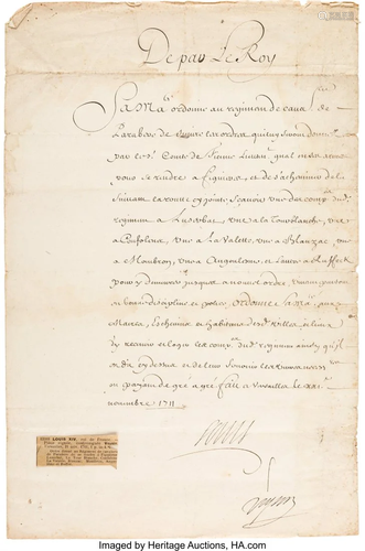 47289: Louis XIV Document Signed. One page of a bifoli