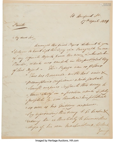 47290: [Napoleon]. Hudson Lowe Autograph Letter Signed