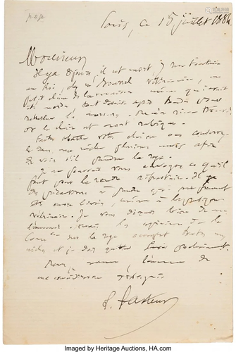 47345: Louis Pasteur Autograph Letter Signed. One page