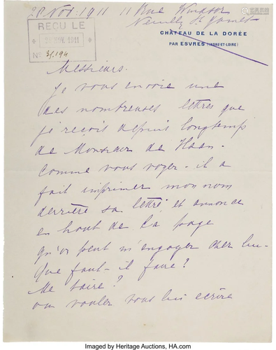 47362: Mata Hari Autograph Letter Signed, 