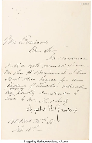 47674: Augustus Saint-Gaudens Letter Signed. One page