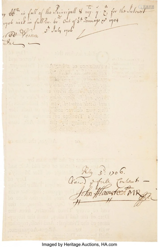 47335: John Flamsteed Document Signed. Two pages of a b