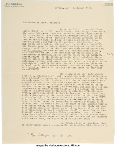 47350: Erwin Schrodinger Typed Letter Signed. Two pages