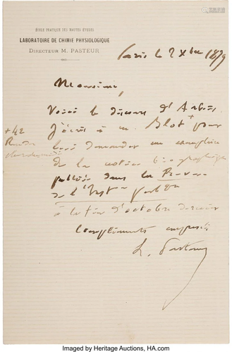 47346: Louis Pasteur Autograph Letter Signed. One page