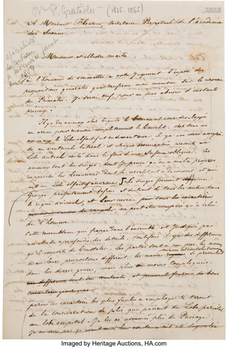 47336: Louis Pierre Gratiolet Autograph Letter Signed 