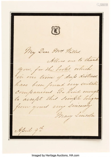 47226: Mary Todd Lincoln Autograph Letter Signed. One