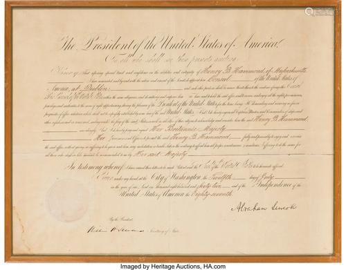 47220: Abraham Lincoln Consul Appointment Signed. One