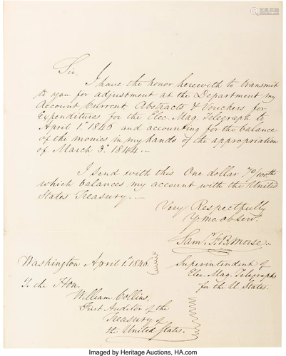 47370: Samuel F.B. Morse Autograph Letter Signed. One p