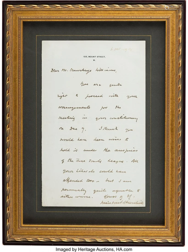 47293: Winston Churchill Autograph Letter Signed. One