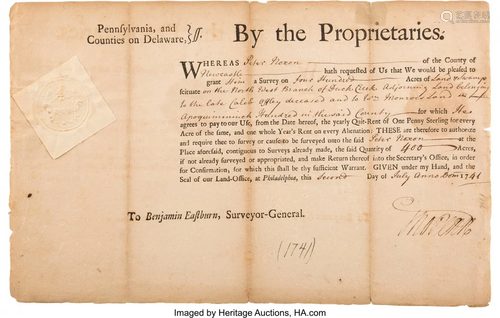 47371: Thomas Penn Document Signed. One page, 12.25