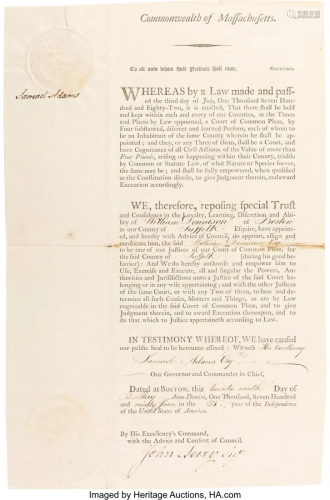47028: Samuel Adams Document Signed as Governor of Mass