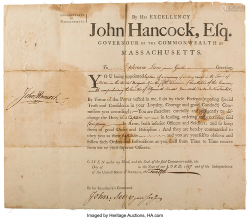 47035: John Hancock Military Appointment Signed as Gove