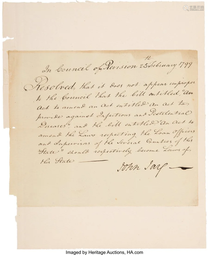 47038: John Jay Document Signed as Governor. One page,