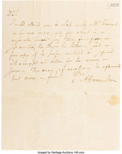 47031: Alexander Hamilton Letter Signed. One page, 7.75