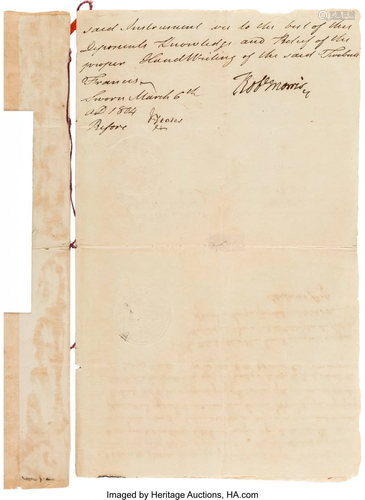 47041: Robert Morris Signed Indenture. Six pages, 8