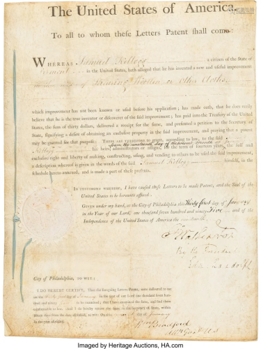 47157: George Washington Signed Patent. Two pages of v