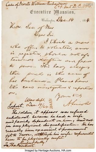 47214: Abraham Lincoln Autograph Letter Signed Regardin