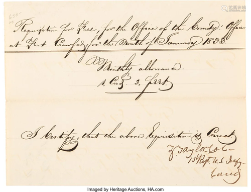 47207: Zachary Taylor Document Signed. One page, 8