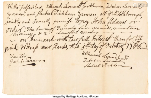 47174: John Adams Signed Promissory Note in his favor.