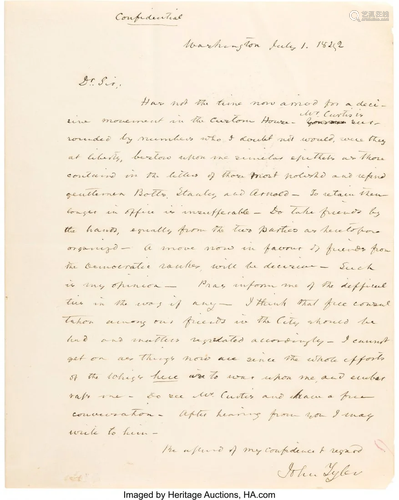 47203: John Tyler Autograph Letter Signed as President.