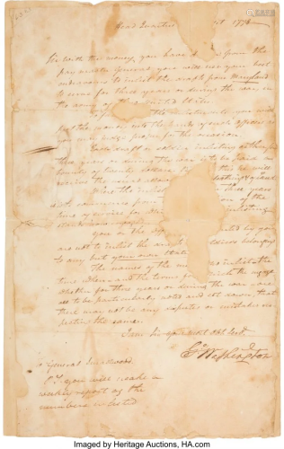 47159: [Revolutionary War]. George Washington Letter Si