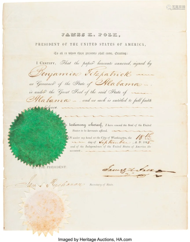 47205: James K. Polk and James Buchanan Document Signed