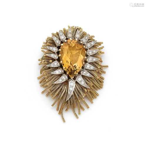Sunflower pendant in 18k yellow gold and platinum