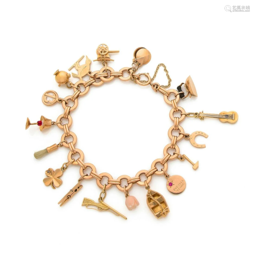Bracelet in 18k rose gold with round links adorned with
