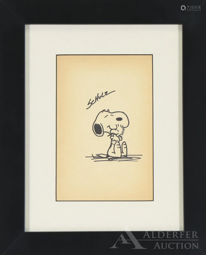 Peanuts Original Marker Drawing, Snoopy & Woodstock