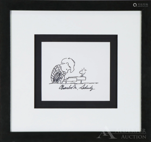 Peanuts Original Pen and Ink Drawing of Schroeder &