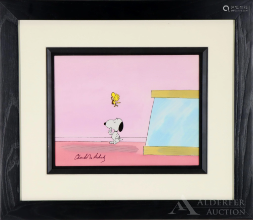 Peanuts Original Production Cel of Snoopy and Woodstock