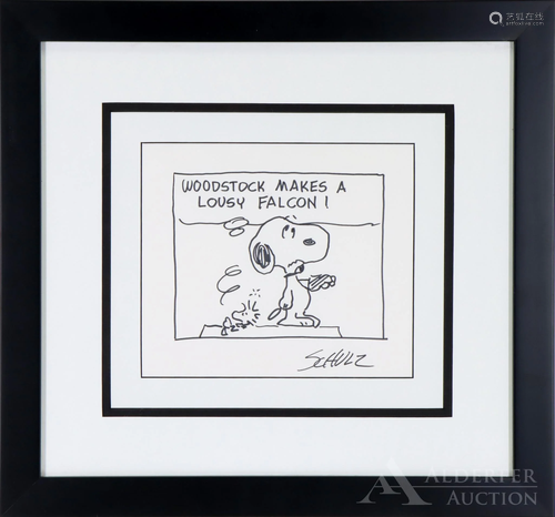 Peanuts Original Marker Drawing of Snoopy & Woodstock