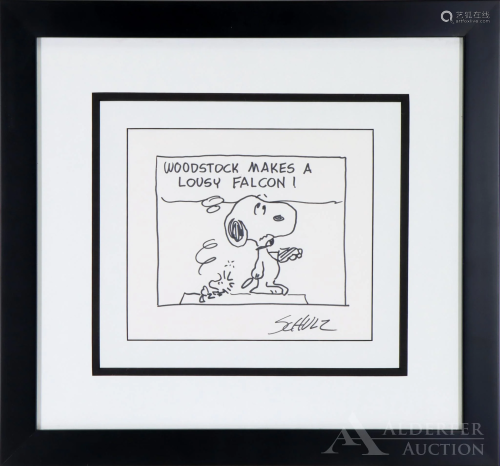 Peanuts Original Marker Drawing of Snoopy & Woodstock