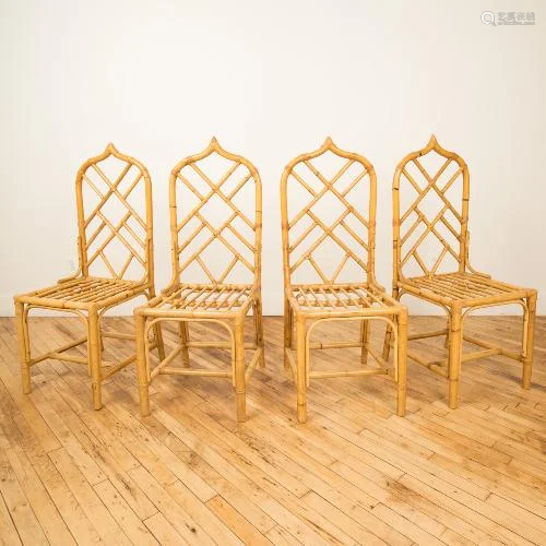 A SET OF FOUR FRENCH GOTHIC STYLE RATTAN CHAIRS