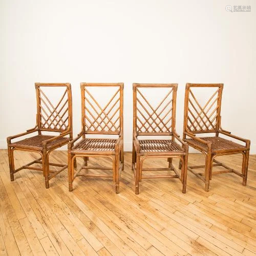 A SET OF FOUR RATTAN SQUARE BACK CHAIRS