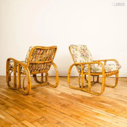 PAIR ITALIAN RATTAN ARMCHAIRS CIRCA 1960.