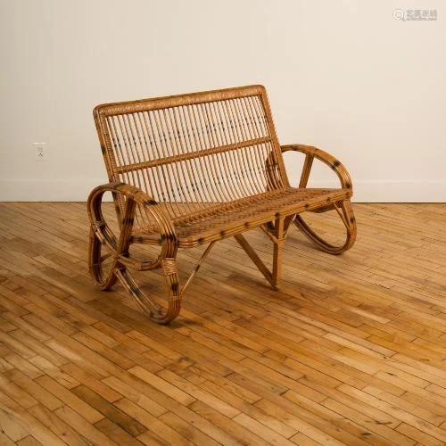 FRENCH TWO SEAT RATTAN SOFA CIRCA 1950.