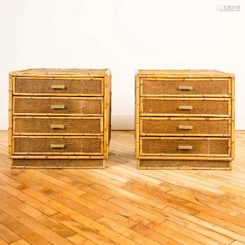 A PAIR FRENCH BAMBOO AND RATTAN COMMODES