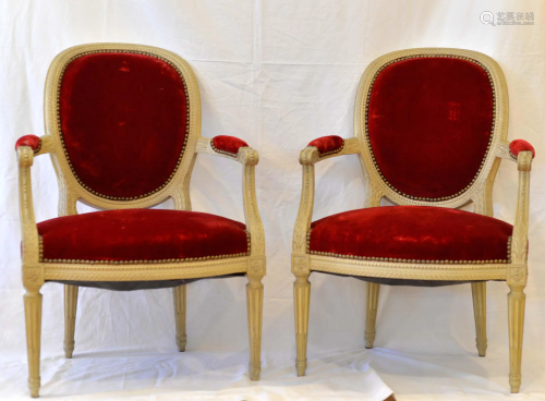 Maison Carlhian - Pair of Louis XVI style armchairs -